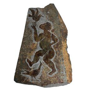 Hand-Carved Stone Art With Bird & Human Figures